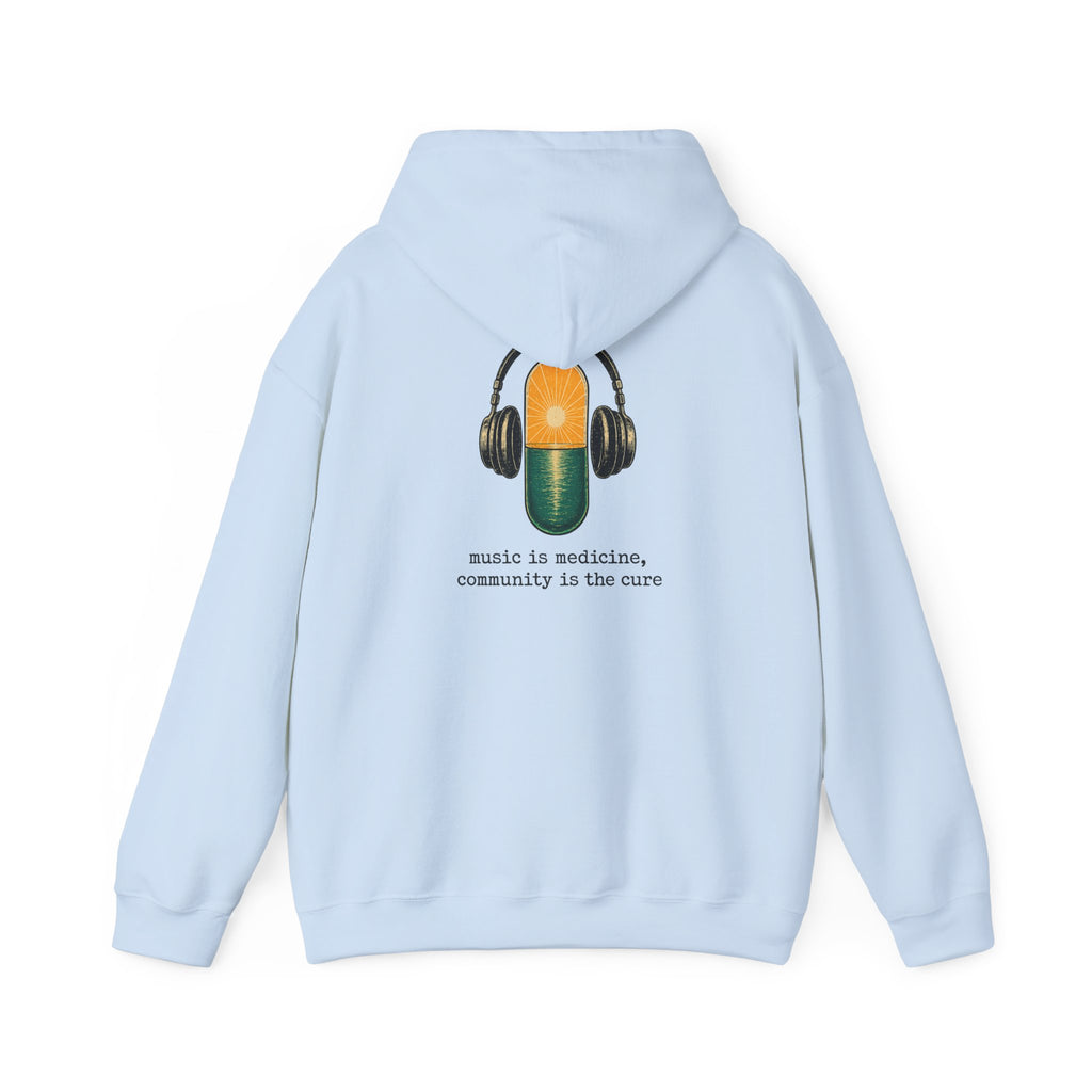 the antiDUBpressants Hoodie — “Music is medicine, community is the cure” Minimal Pullover