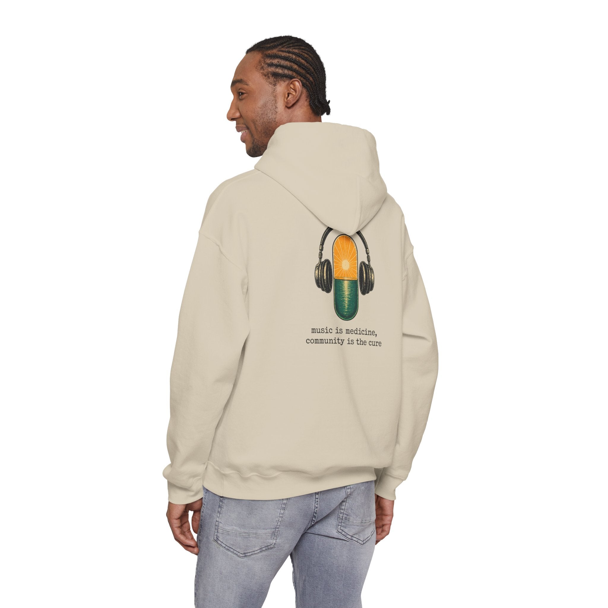 the antiDUBpressants Hoodie — “Music is medicine, community is the cure” Minimal Pullover