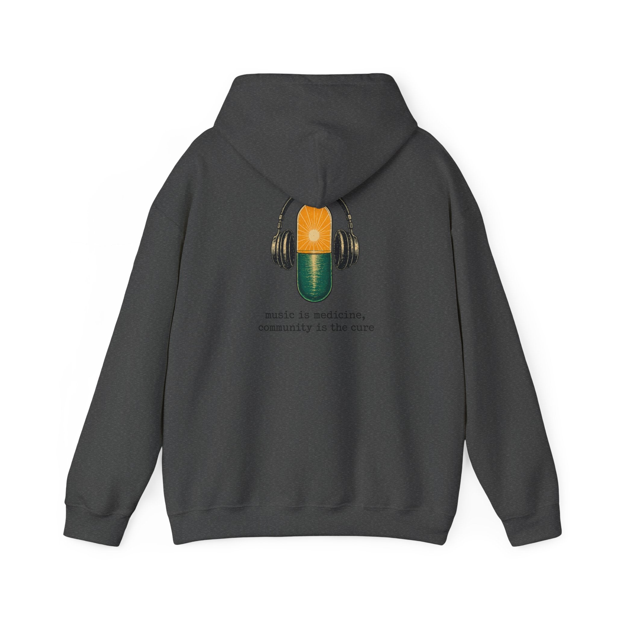 the antiDUBpressants Hoodie — “Music is medicine, community is the cure” Minimal Pullover